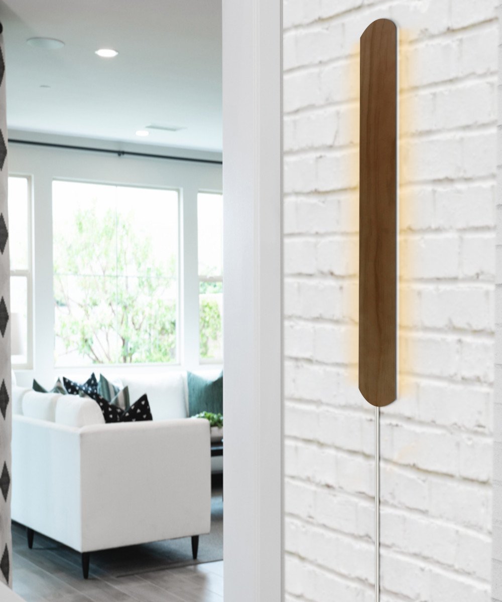 3"W Solid Wood Hover Plank Corner/Wall Accent Light Plug-In by Home
